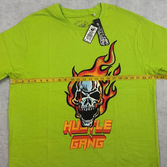 Hustle Gang Vengeance Skull Tee 2XL Acid Lime Graphic Streetwear Flame Logo NWT - Picture 5 of 15
